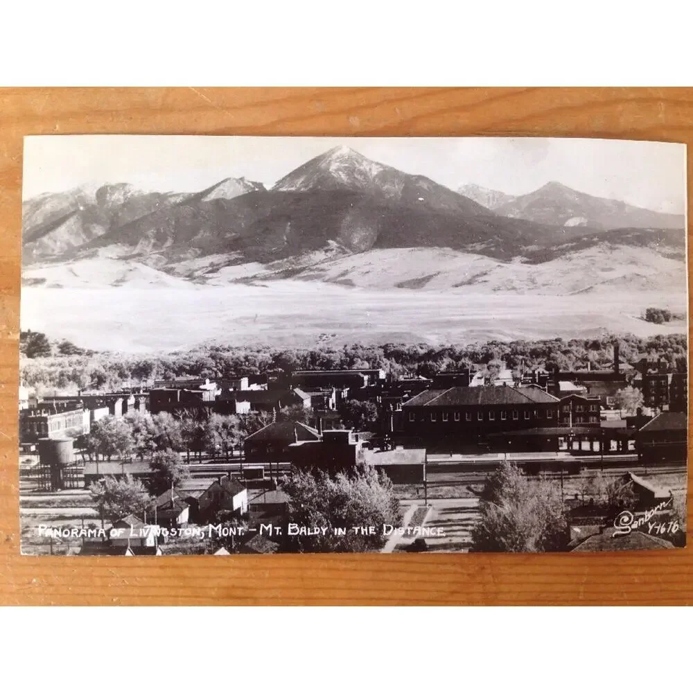 1955 Vtg Sanborn Panorama Livingston Montana Mount Baldy Real Photo Postcard